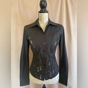 Cache Size 4 Black Lace and Fabric Long Sleeve Women's Top